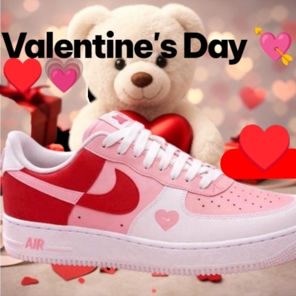 Hand Painted Valentine's Day Nike Air Force 1 '07 Custom Pink and Red Sneakers
